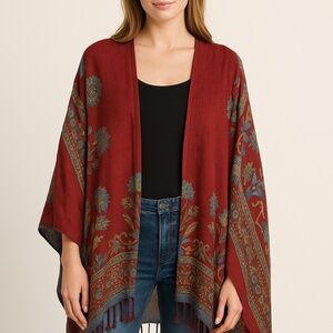 Colleen Lopez Boho Jacquard Kimono Wrap – Red & Blue Floral
